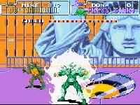 une photo d'Ã©cran de Teenage Mutant Ninja Turtles IV - Turtles In Time sur Nintendo Super Nes